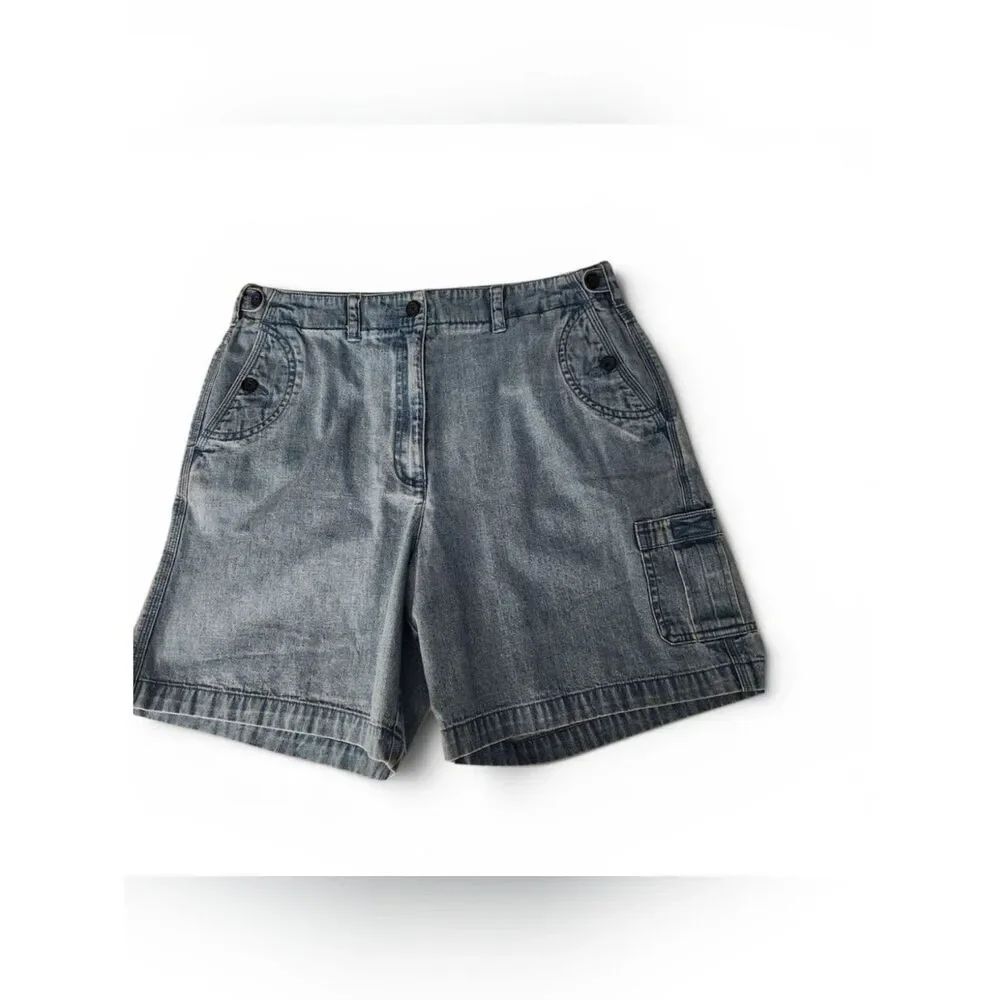 Talbots Petites Denim Cargo Shorts Size 12P Faded Blue High Rise Utility